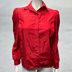 Vintage Bryn Mawr Red Satin Button-Down Blouse - Size 5